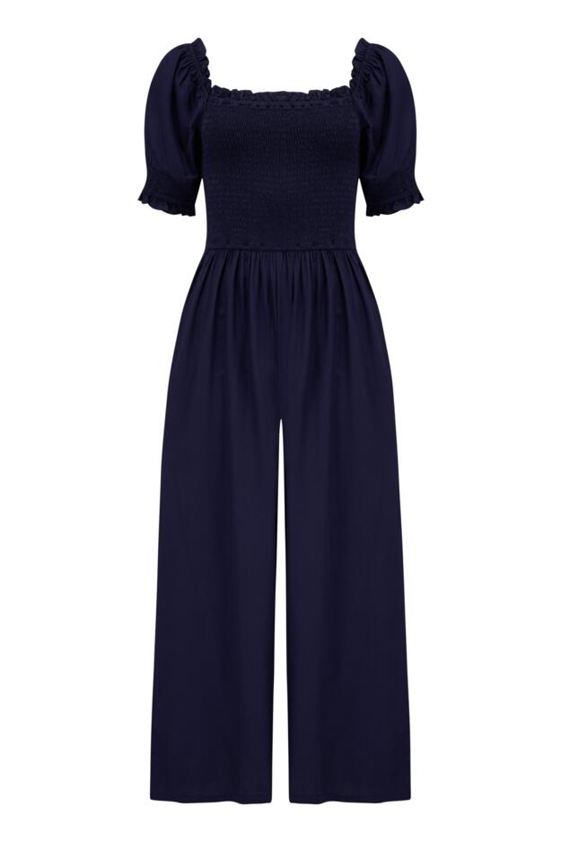 Sally Shirred Bodice Woven Puff Sleeve Jumpsuit