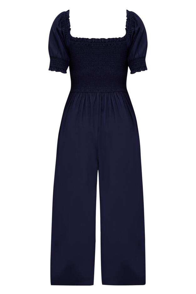 Sally Shirred Bodice Woven Puff Sleeve Jumpsuit