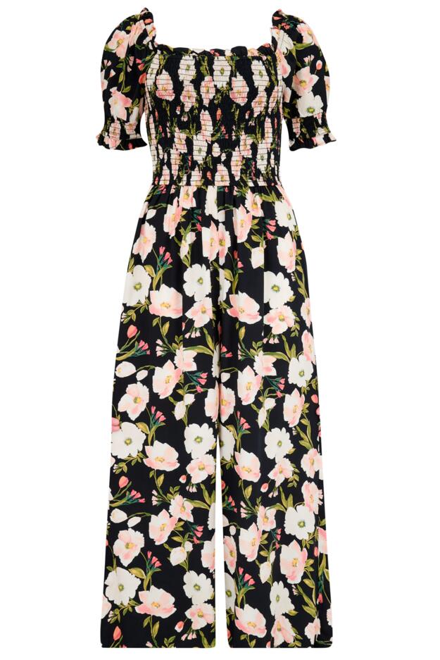 Sally Shirred Bodice Woven Puff Sleeve Jumpsuit