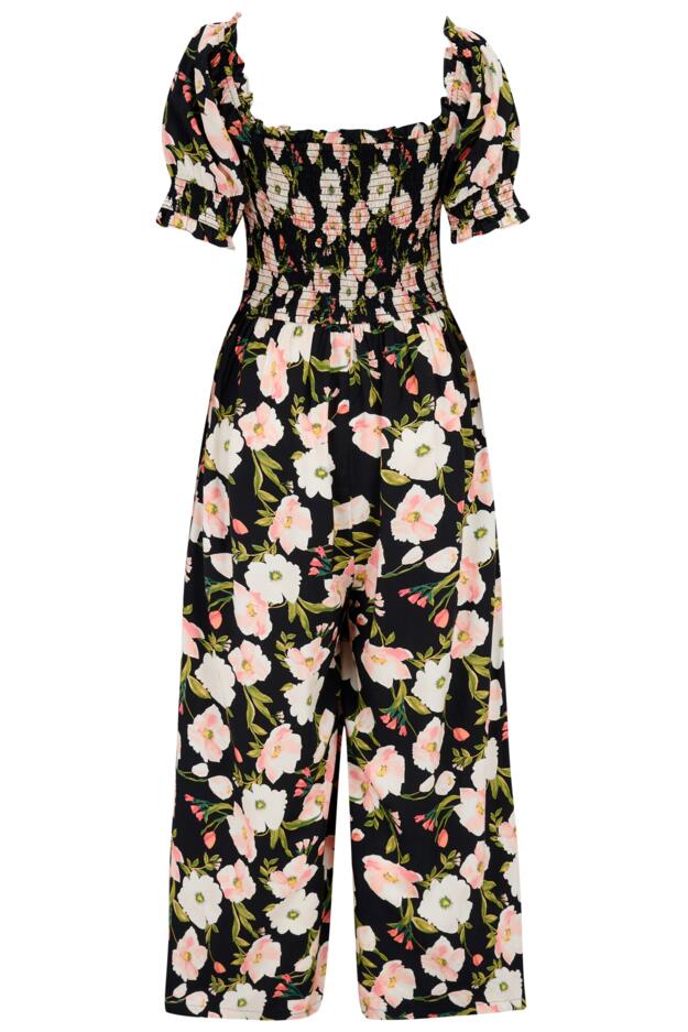 Sally Shirred Bodice Woven Puff Sleeve Jumpsuit