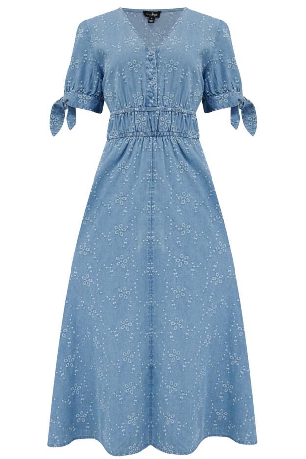 Amanda Chambray Broderie Tiered Midaxi Dress