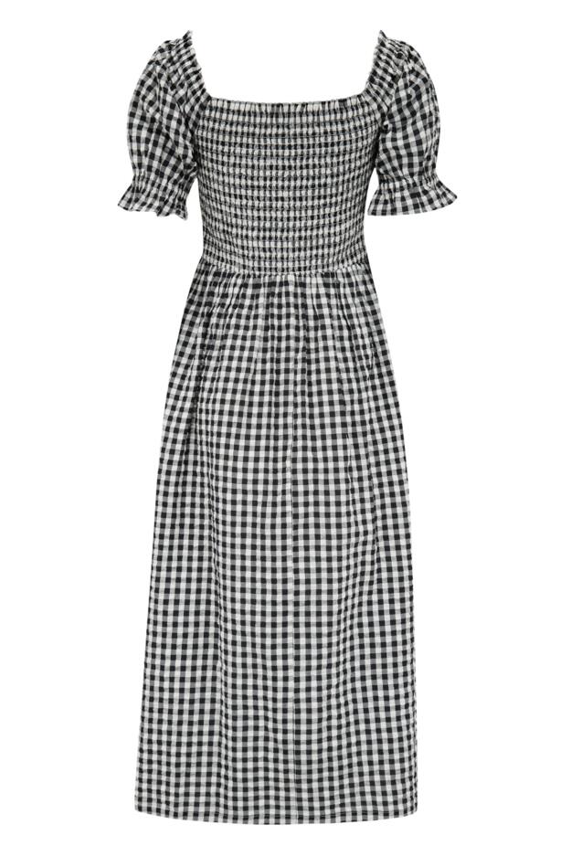 Daisy Shirred Bodice Short Sleeve Linen Blend Midi Dress