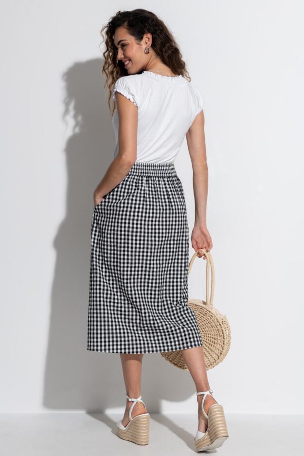 Deanna Shirred Waist Button Detail Woven Midi Skirt 