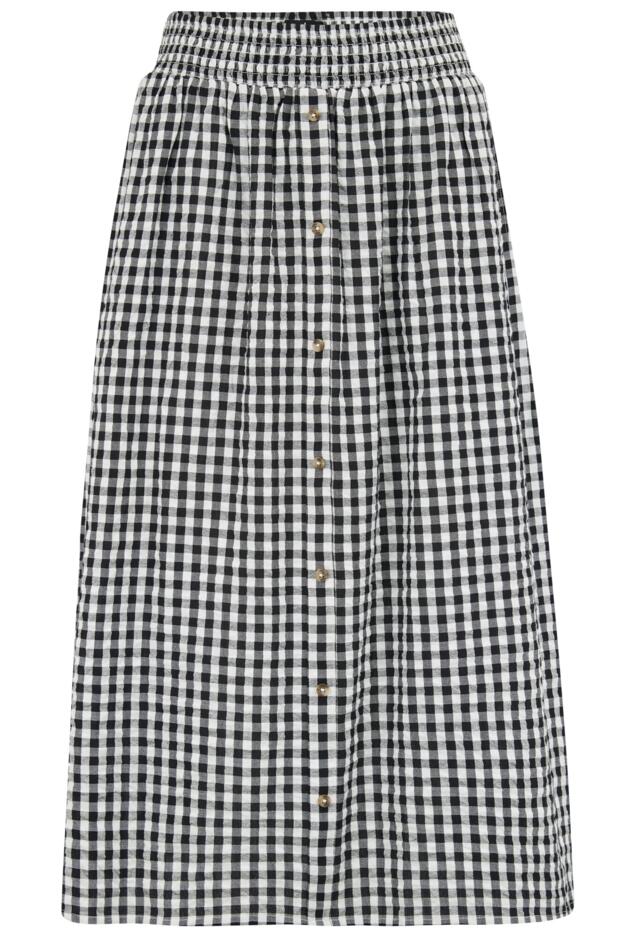 Deanna Shirred Waist Button Detail Woven Midi Skirt 
