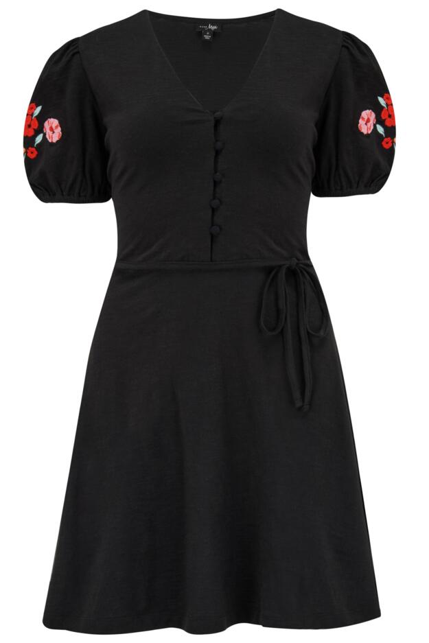 Bella Embroidered Sleeve Cotton Slub Jersey Tea Dress