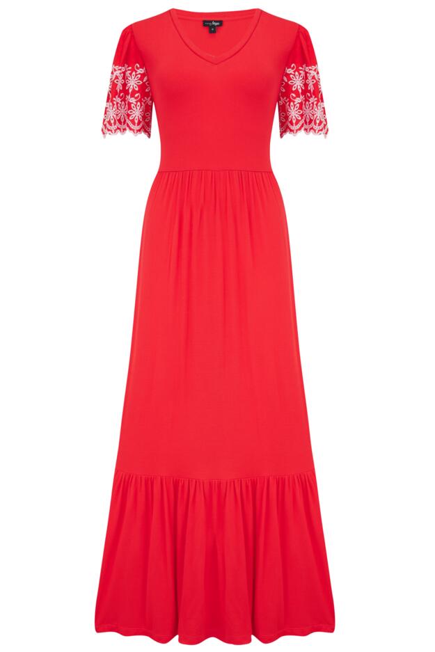 Nova Broderie Sleeve Crepe Jersey Midaxi Dress