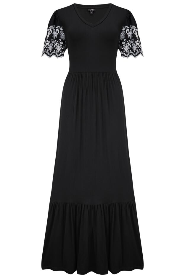 Nova Broderie Sleeve Crepe Jersey Midaxi Dress
