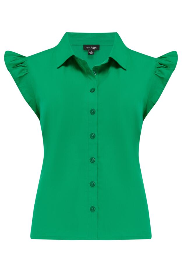 Shae Cotton Poplin Twist Tie Frill Sleeve Co-Ord Shirt 