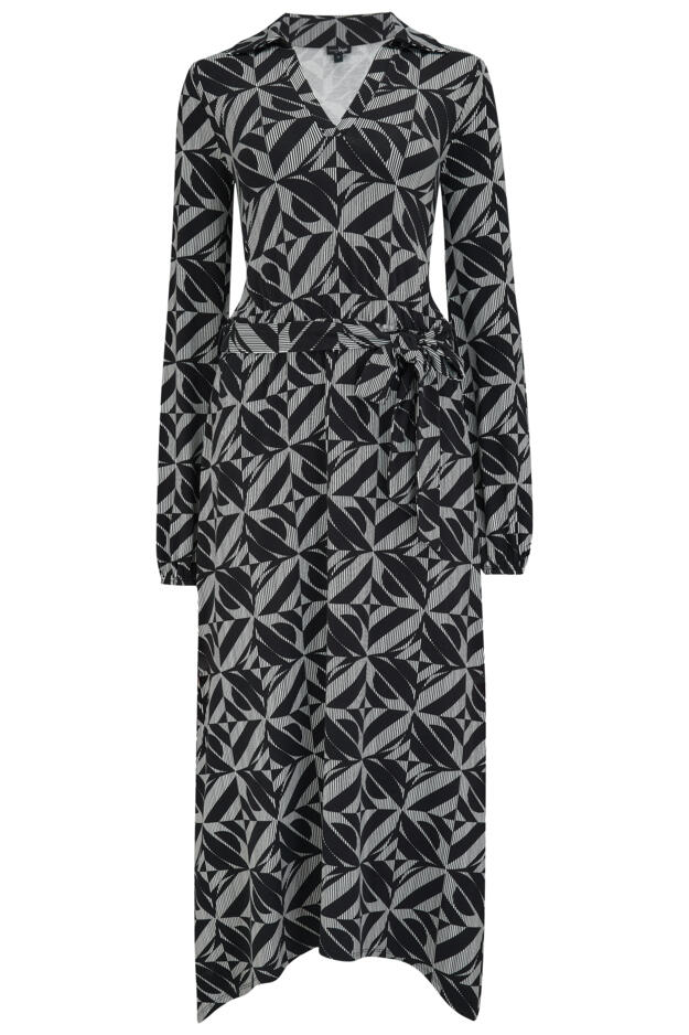 Venetia Jersey Hanky Hem Collared Midi Dress 