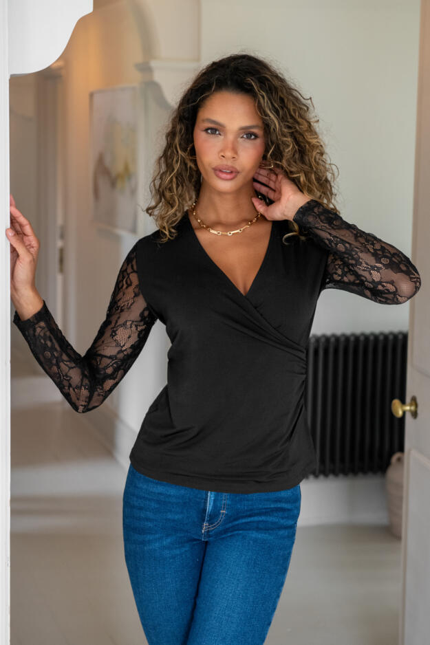 Julie Slinky Jersey Lace Long Sleeve Top 