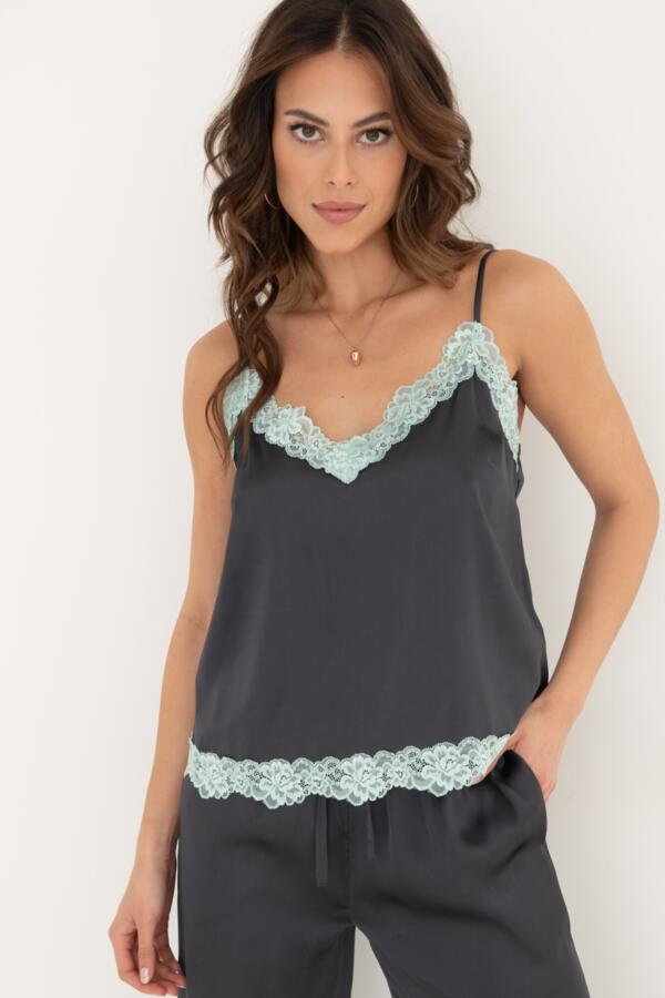 Dusk Satin and Lace Cami and Trouser Pyjama Set